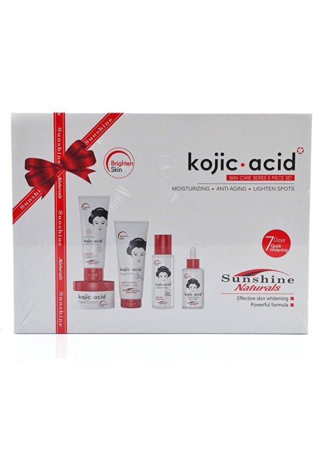 مجموعة مكونة من 5 قطع للعناية بالبشرة بحمض الكوجيك وترطيب ومكافحة الشيخوخة وتفتيح البقع