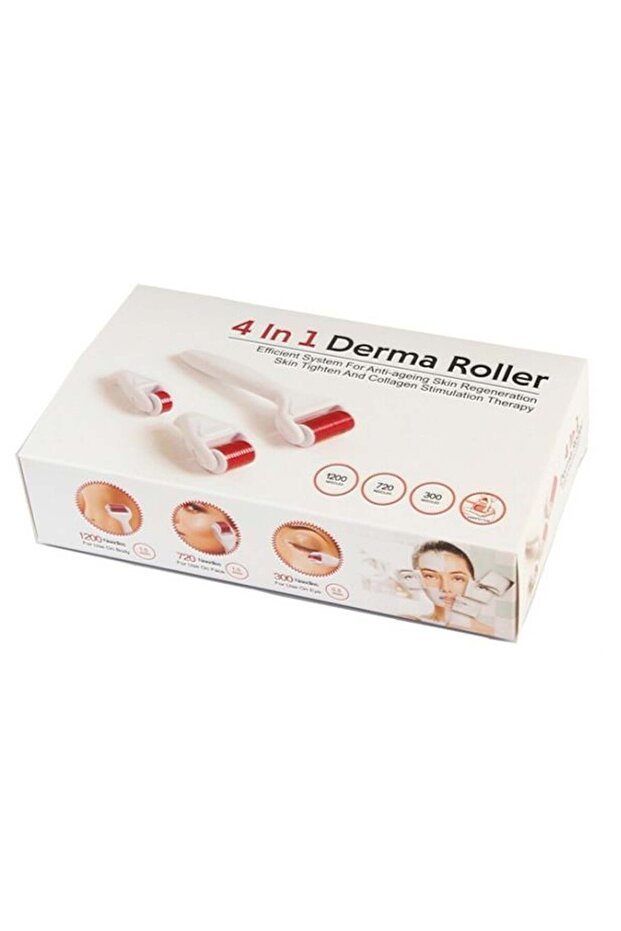 ديرما رولر 4 في 1 تتضمن مقاس إبر 0.50 مم، 1.0 مم، 1.50 مم للعناية الكاملة بالبشرة